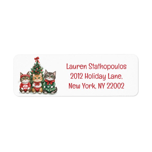 Cute Christmas Cats Return Address Label (Front)