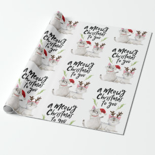 Cute Christmas Cats Santa and Antlers Pattern Wrapping Paper