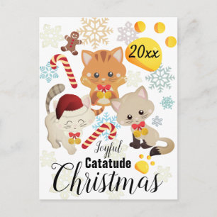Cute Christmas Cats & Snowflakes Pattern Holiday Postcard