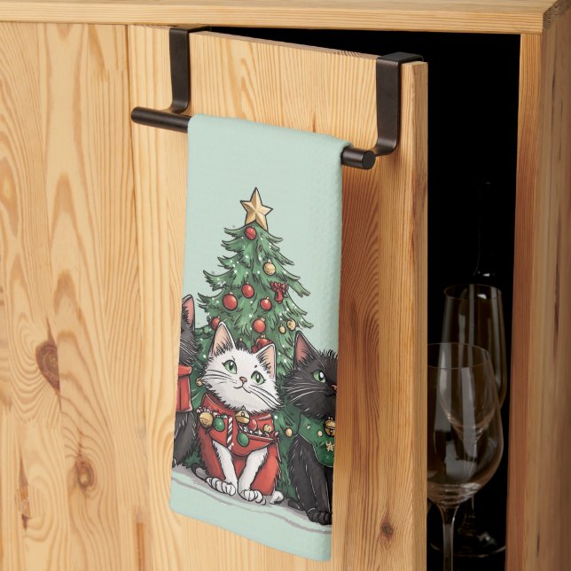 Cute Christmas Cats Tea Towel (Thirds Fold)