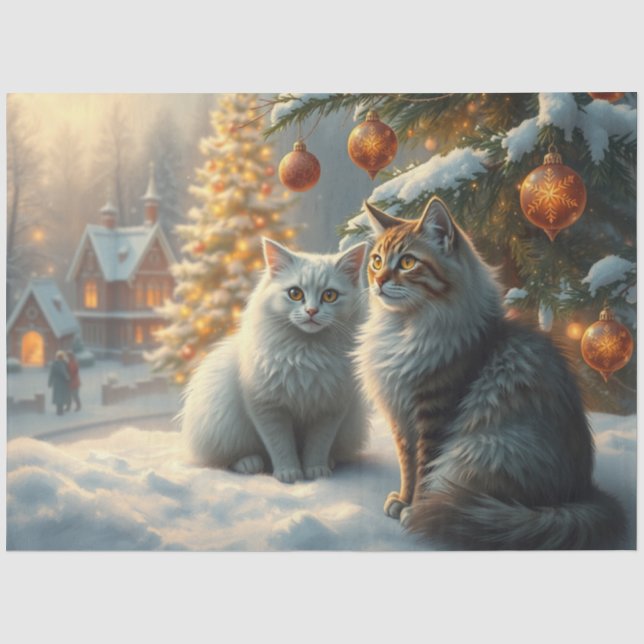 Cute Christmas Cats Tissue Paper (Front)