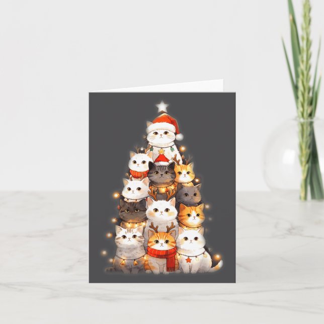 Cute Christmas Cats Tree Lights Holiday Kittens Il Card (Front)
