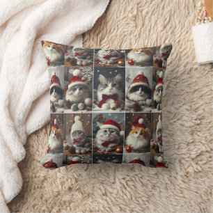 Cute Christmas CATS Winter Animals Rustic Cushion