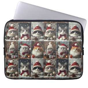 cute christmas cats winter animals rustic laptop sleeve