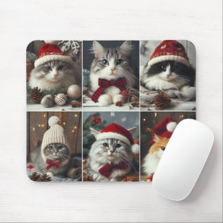 cute Christmas cats winter animals rustic Mouse Pad