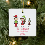 Cute Christmas Character Family of 3 Ceramic Ornament<br><div class="desc">Personalised family ornaments are a great christmas tradition to start with your family.  Your family will love hanging this ornament on the tree year after year. This ornament is available in a variety of different options for dads,  moms and kids.  Visit my entire collection to see all choices.</div>