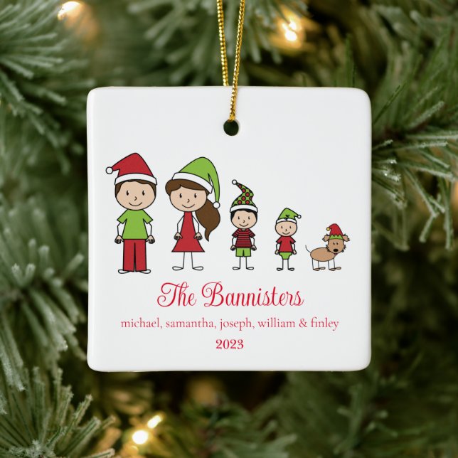 Cute Christmas Character Family with Pet Ceramic Ornament (Tree)
