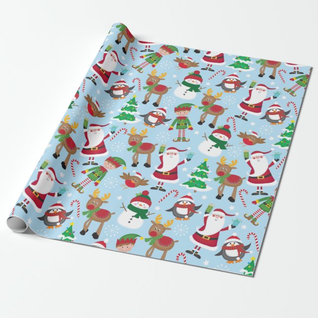 Cute Christmas Character Kids Wrapping Paper (Unrolled)
