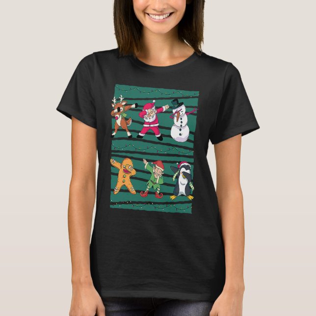 Cute Christmas Characters Dabbing Santa Friends Xm T-Shirt (Front)