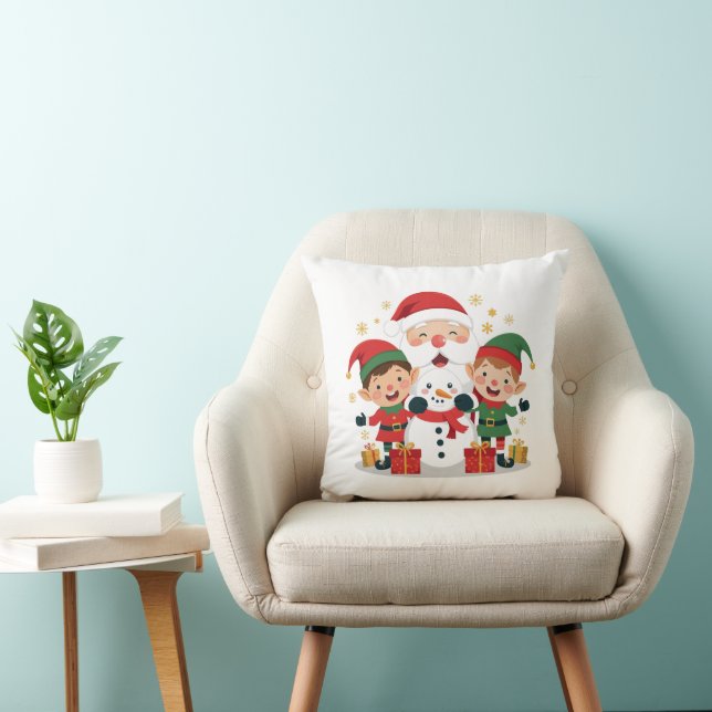 Cute Christmas Characters – Santa, Elves & Snowman Cushion (Chair)