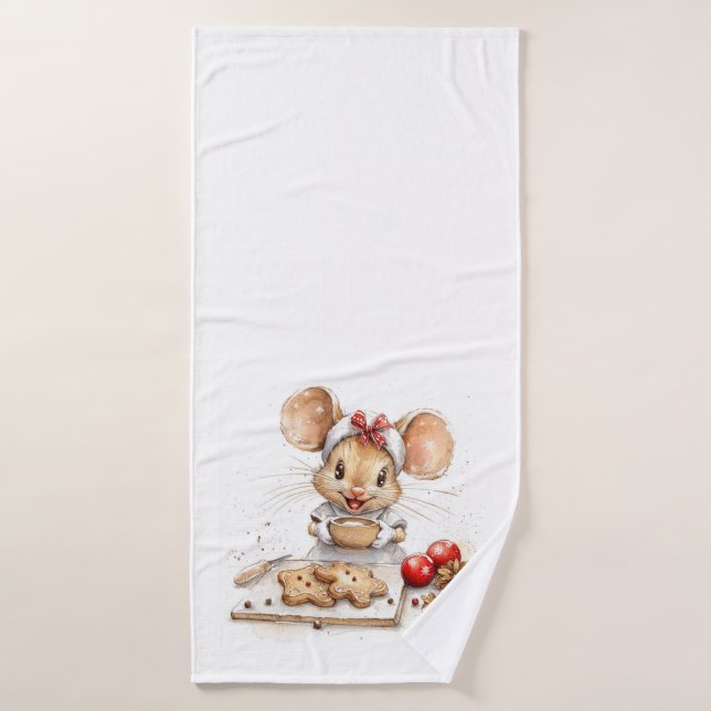 Cute Christmas Chef Mouse Bath Towel (Bath Towel)