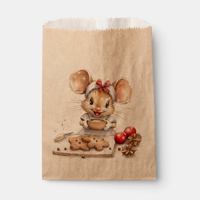 Cute Christmas Chef Mouse Favour Bag (Front)