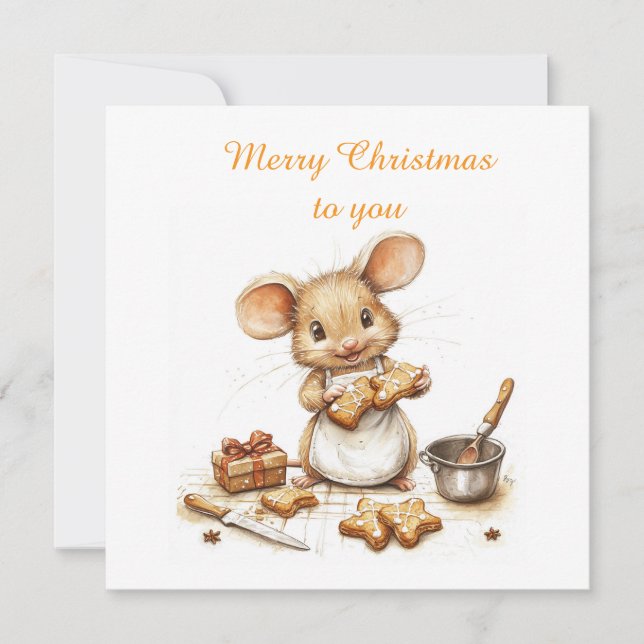 Cute Christmas Chef Mouse Invitation (Front)