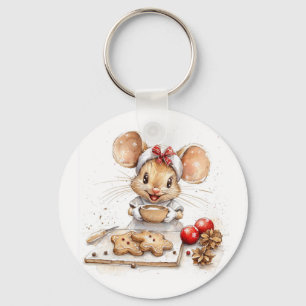 Cute Christmas Chef Mouse Key Ring