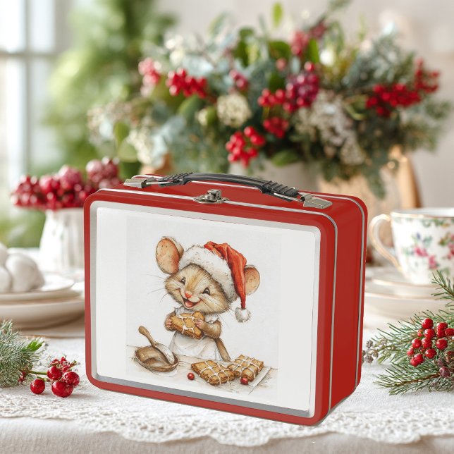 Cute Christmas Chef Mouse Metal Lunch Box (Creator Uploaded)