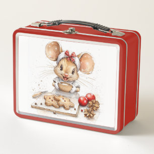 Cute Christmas Chef Mouse Metal Lunch Box