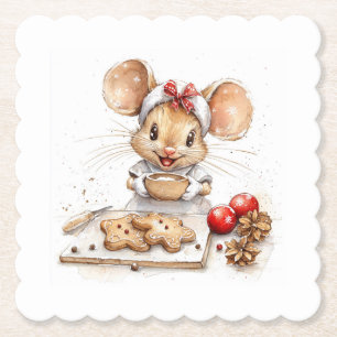 Cute Christmas Chef Mouse Paper Coaster