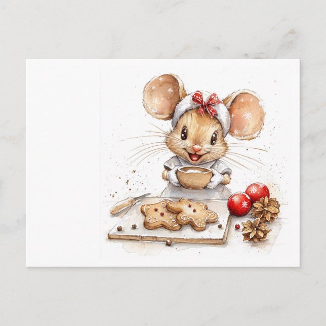 Cute Christmas Chef Mouse Postcard (Front)