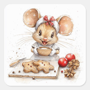 Cute Christmas Chef Mouse Square Sticker