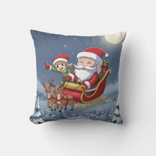 Cute Christmas Chibi Santa and Elf Pillow