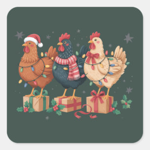 Cute Christmas Chickens Funny Holiday Farm Square Sticker