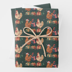 Cute Christmas Chickens Funny Holiday Farm Wrapping Paper Sheet
