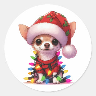Cute Christmas Chihuahua Classic Round Sticker