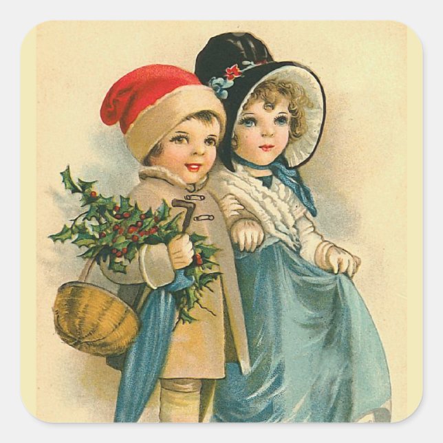 "Cute Christmas Children" Square Sticker (Front)