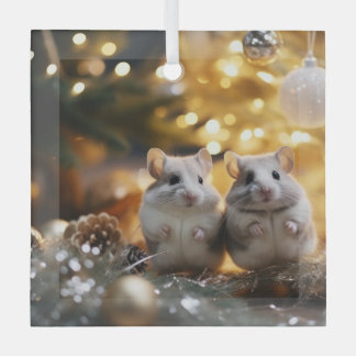 Cute Christmas Chinchillas Glass Tree Decoration