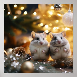 Cute Christmas Chinchillas Poster