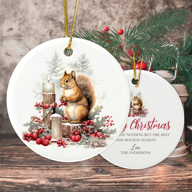 Cute Christmas chipmunk forest woodland animal Ceramic Ornament (Cute chipmunk forest woodland personalized Christmas ornament)