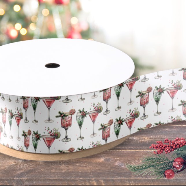 Cute Christmas Cocktail Pattern Satin Ribbon (Cute Christmas Cocktail Pattern Satin Ribbon)