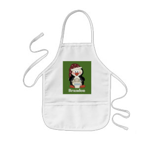 Cute Christmas cocoa penguin kids add name apron