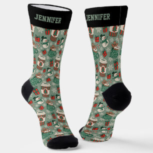 Cute Christmas Coffee Pattern Xmas Winter Holiday Socks