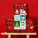 Cute Christmas Collage Santa Snowman Custom Kids Gift Tags<br><div class="desc">This cute custom children's Christmas gift tag features a beautiful collage of all of your favourite holiday staples. Jolly Santa Claus on red, a pretty Christmas tree on green, joyful snowman on blue, and adorable penguin wearing a scarf alongside your personalised text. Customise your own holiday gifts with this festive...</div>