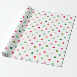 Cute Christmas Colourful Green and Red Polka Dots Wrapping Paper