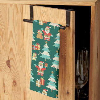 Cute Christmas colourful Santa scene vintage vibe Tea Towel