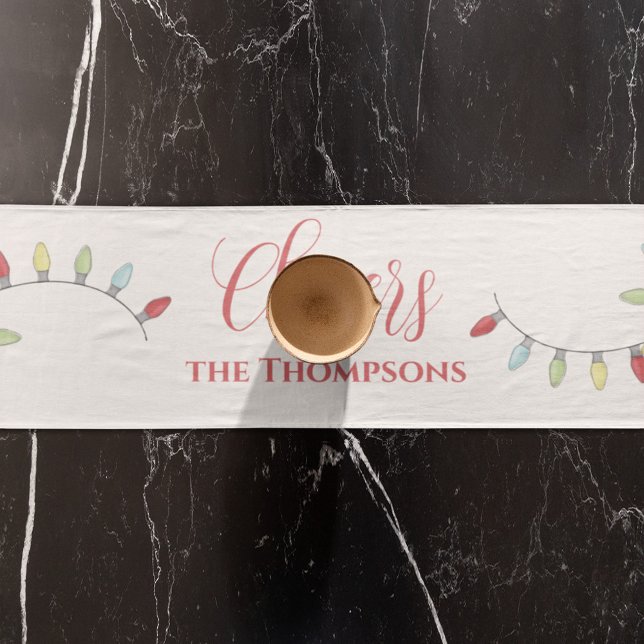 Cute Christmas Colourful String Lights Custom Short Table Runner (Cheers holiday colorful string light table runner)
