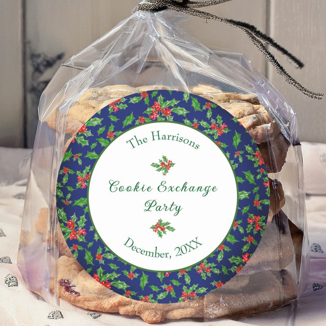 Cute Christmas Cookie Exchange Party Custom Name Classic Round Sticker (Creator Uploaded)