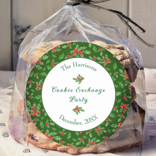 Cute Christmas Cookie Exchange Party Custom Name Classic Round Sticker (Creator Uploaded)