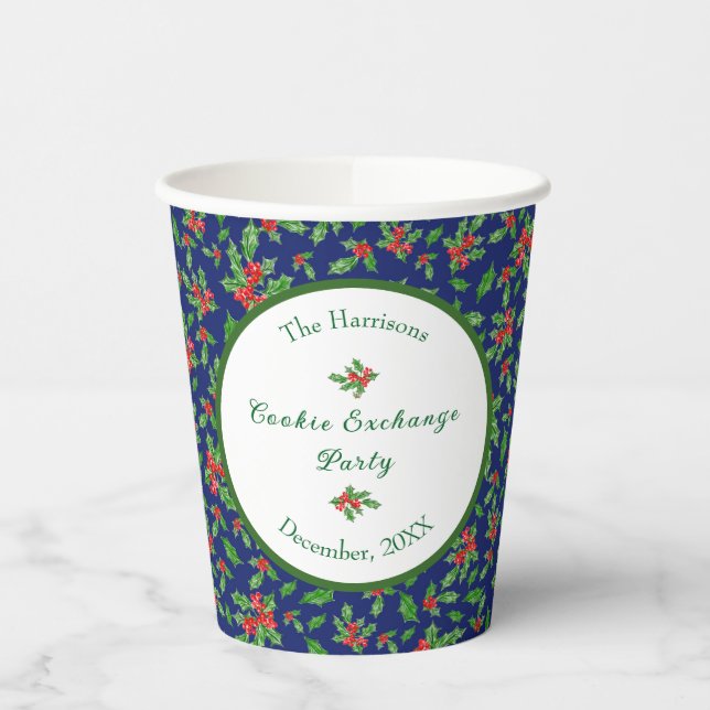 Cute Christmas Cookie Exchange Party Custom Name Paper Cups (Left)