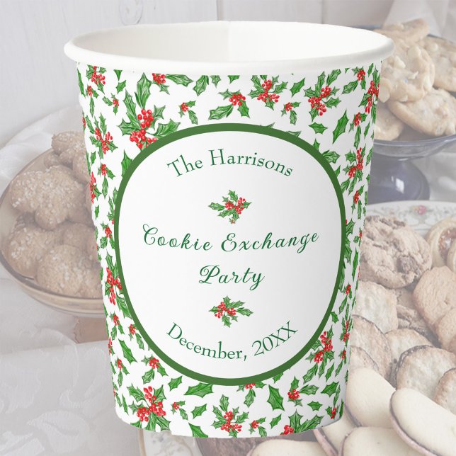 Cute Christmas Cookie Exchange Party Custom Name Paper Cups (Creator Uploaded)