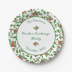Cute Christmas Cookie Exchange Party Custom Name Paper Plate