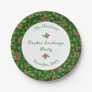 Cute Christmas Cookie Exchange Party Custom Name Paper Plate