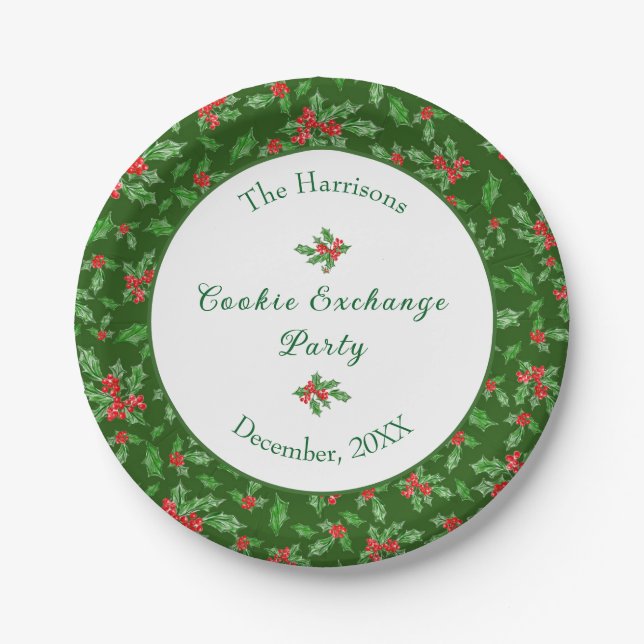 Cute Christmas Cookie Exchange Party Custom Name Paper Plate (Front)