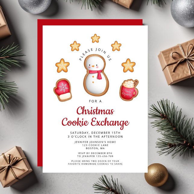 Cute  Christmas Cookie Exchange Snowman  Invitation (Cute Snowman Cookie Exchange Christmas Party Invitation)