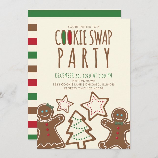 Cute Christmas Cookie Swap Party Invitation (Front/Back)