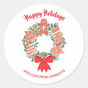 Cute Christmas Cookie Wreath Classic Round Sticker