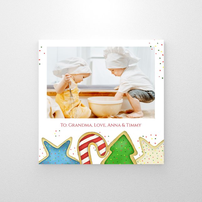 Cute Christmas Cookies Custom Family Photo (Christmas cookies whimsical cute photo print with watercolor artwork. )