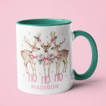 Cute Christmas Coquette Reindeer Personalised Name Mug<br><div class="desc">Cute Christmas Coquette Reindeer Personalised Name Holiday Coffee Mug features the text "Ho Ho Ho" in modern pink script typography accented with cute watercolor reindeer with floral pink bows with your personalised name below. Perfect for Christmas gifts, Christmas parties and holiday celebrations, birthdays and more. Created by Evco Studio www.zazzle.com/store/evcostudio...</div>